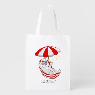 Cute Kitten in Red & White Hammock Grocery Bag