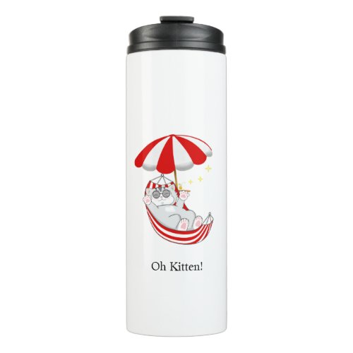 Cute Kitten in Red  White Hammock Thermal Tumbler