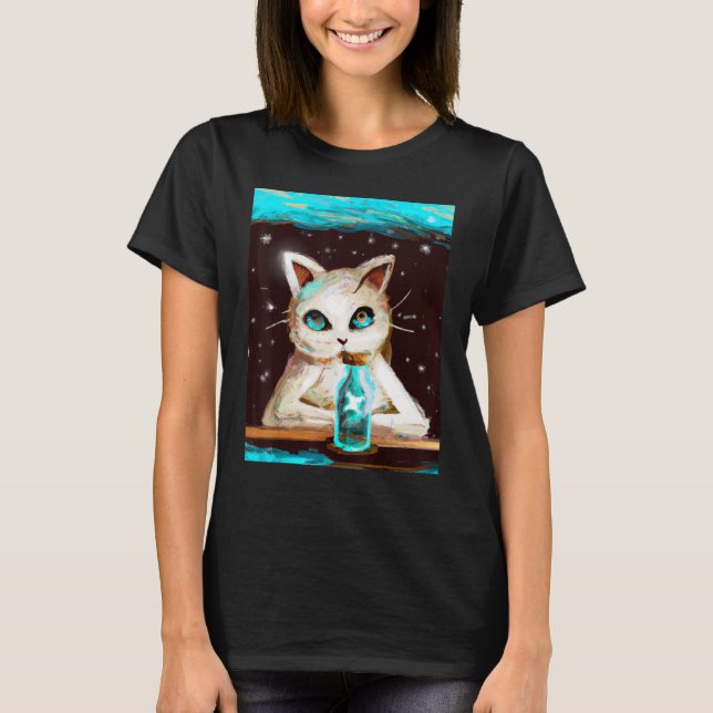 Cute kitten in space artwork cat meme T-Shirt (Front)