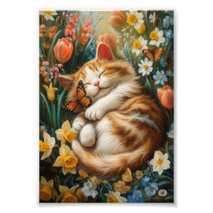 Cute Kitten in Spring Flowers – Perfect Cat Day Photo Print