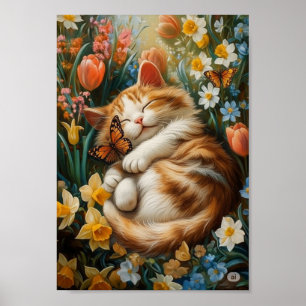 Cute Kitten in Spring Flowers – Perfect Cat Day Poster