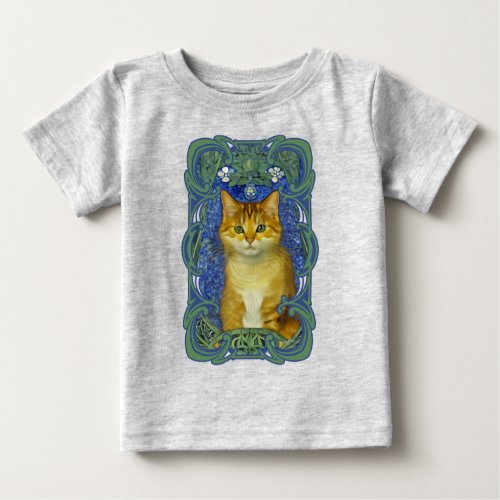 Cute Kitten in Vintage Art Nouveau Style Baby T_Shirt