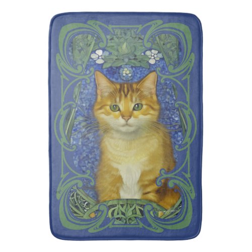 Cute Kitten in Vintage Art Nouveau Style Bath Mat