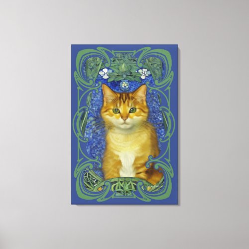 Cute Kitten in Vintage Art Nouveau Style Canvas Print