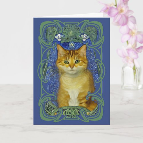 Cute Kitten in Vintage Art Nouveau Style Card