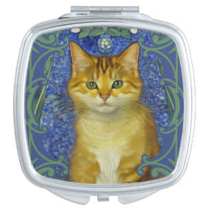 Cute Kitten in Vintage Art Nouveau Style Compact Mirror