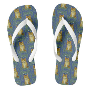 Cute Kitten in Vintage Art Nouveau Style Flip Flops