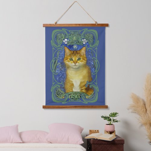 Cute Kitten in Vintage Art Nouveau Style Hanging Tapestry