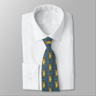 Cute Kitten in Vintage Art Nouveau Style Neck Tie