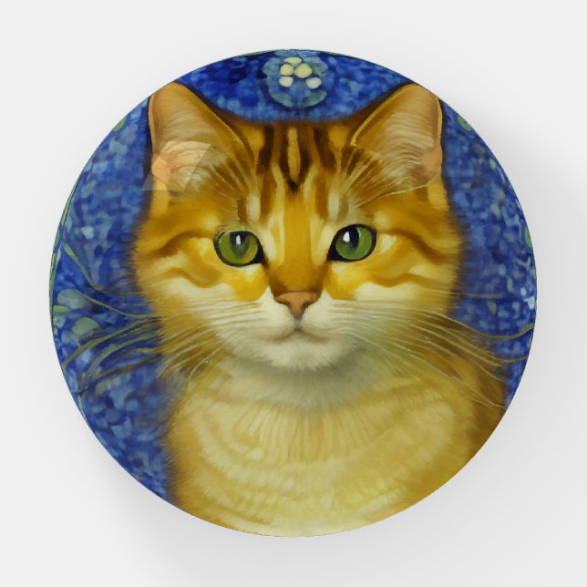 Cute Kitten in Vintage Art Nouveau Style Paperweight (Front)