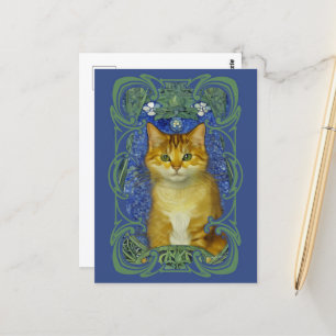 Cute Kitten in Vintage Art Nouveau Style Postcard