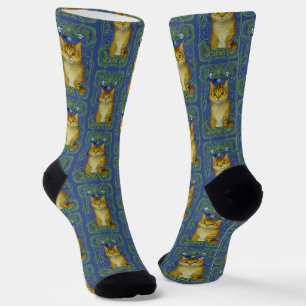 Cute Kitten in Vintage Art Nouveau Style Socks