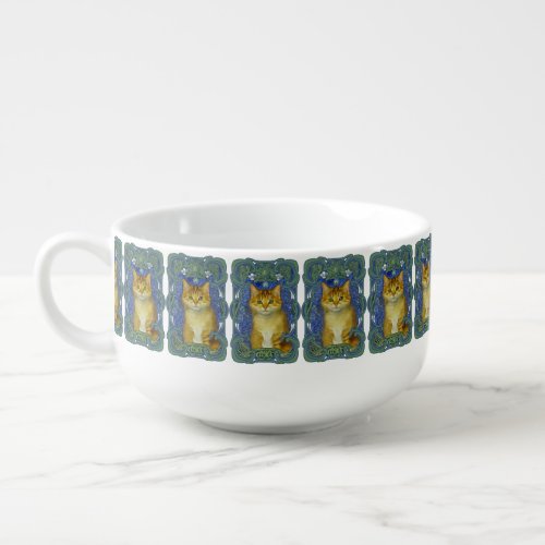 Cute Kitten in Vintage Art Nouveau Style Soup Mug