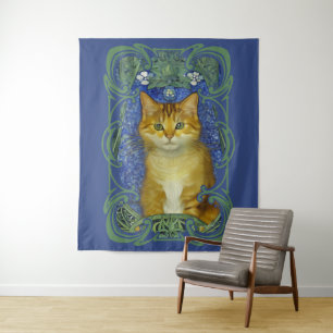 Cute Kitten in Vintage Art Nouveau Style Tapestry
