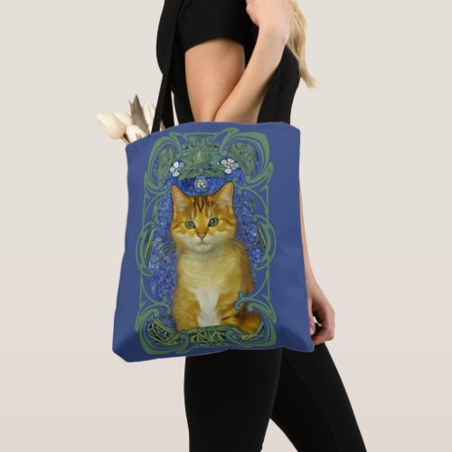 Cute Kitten in Vintage Art Nouveau Style Tote Bag