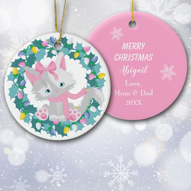 Cute Kitten in Wreath Ceramic Ornament (Creator Uploaded)
