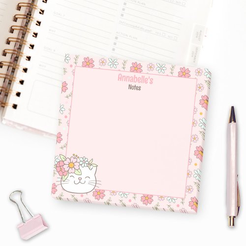 Cute Kitten Kitty Cat Pink Girly Floral Name Post_it Notes