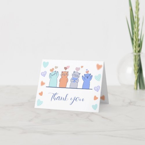 Cute Kitten Kitty Cats Hearts Baby Shower  Thank You Card