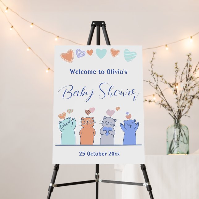 Cute Kitten Kitty Cats Hearts Baby Shower Welcome  Foam Board (In Situ (Stand))
