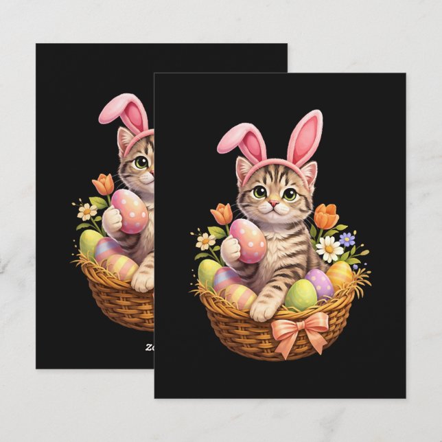 Cute Kitten Lovers Happy Easter Cat Holiday Card (Front/Back)