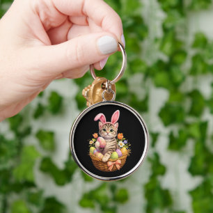 Cute Kitten Lovers Happy Easter Cat Keychain