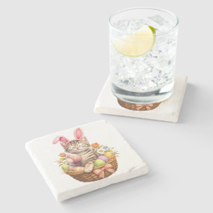 Cute Kitten Lovers Happy Easter Cat Stone Coaster