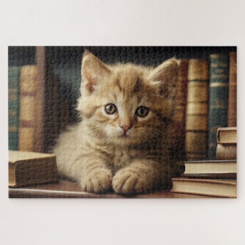 Cute kitten lying between books jigsaw puzzle