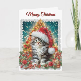 Cute Kitten Meowy Christmas Holiday Card
