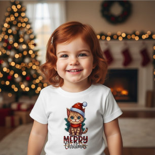 Cute Kitten Merry Christmas Toddler Holiday Cat Baby T-Shirt