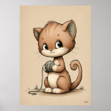 Cute Kitten Nursery Wall Art Scandinavian Neutral 