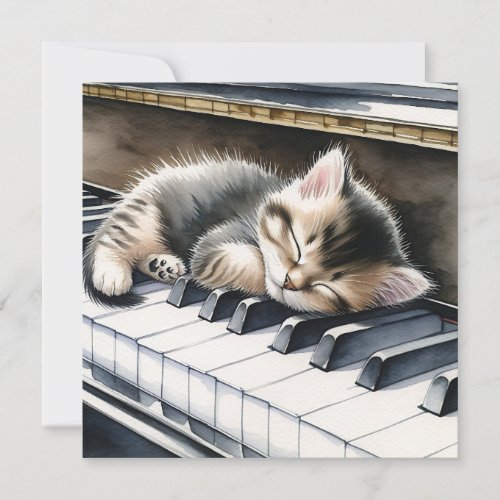 Cute Kitten on Piano Keys Blank Card