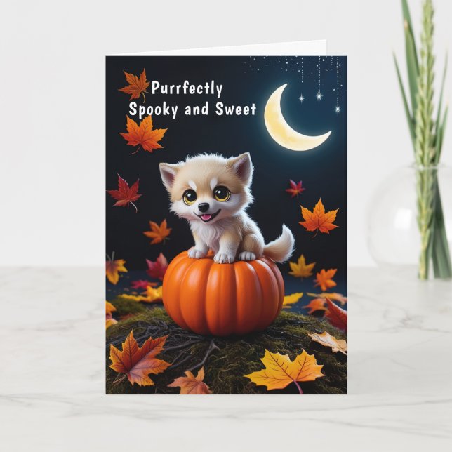 Cute Kitten on Pumpkin Adorable Halloween  Card (Front)