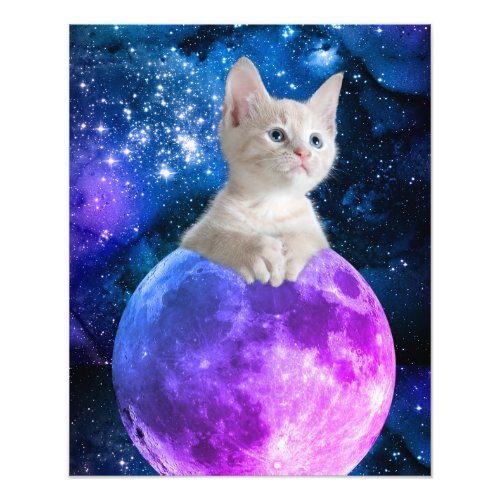 Cute Kitten On The Moon Glowing Stars Universe Photo Print