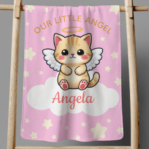 Cute Kitten Our Little Angel Baby Girl Name Pink Blanket