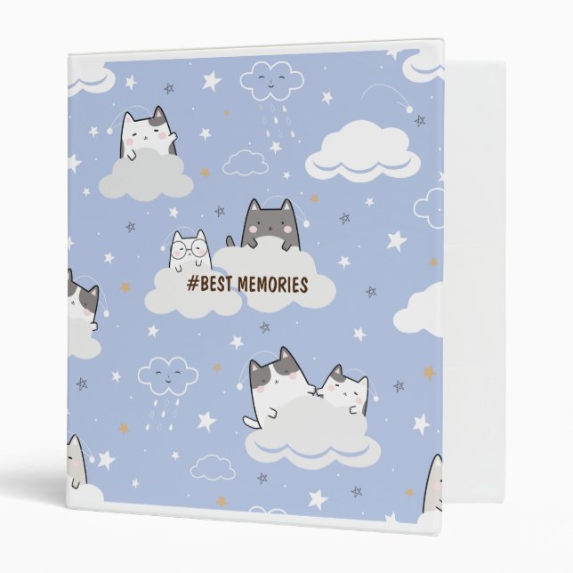 Cute Kitten Pattern Blue    3 Ring Binder (Front/Inside)
