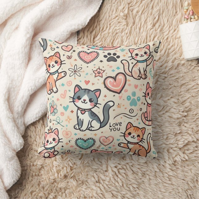 Cute Kitten Pattern Throw Pillow (Blanket)