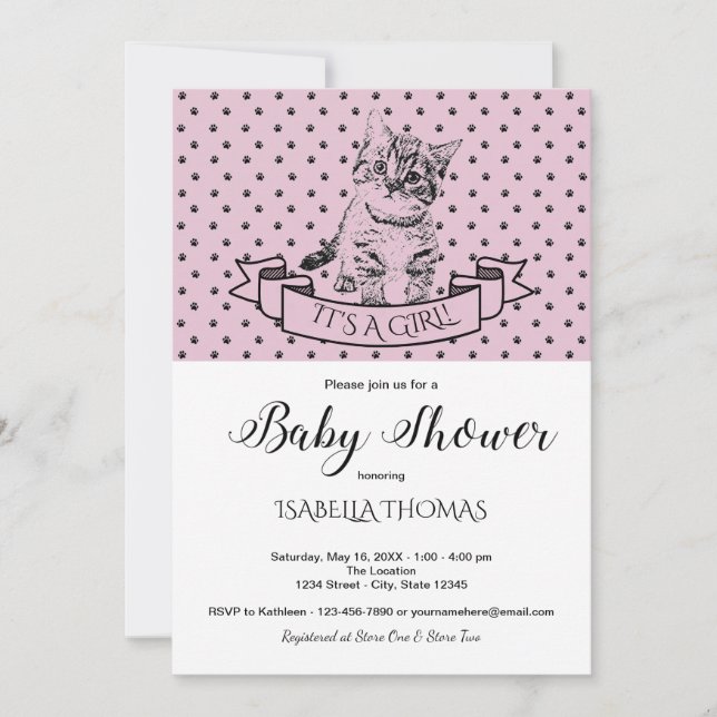 Cute Kitten Paw Print Baby Shower Invitation (Front)