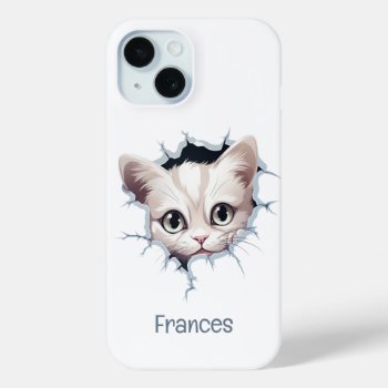 Cute Kitten Peek Cartoon Iphone 15 Case by designs4you at Zazzle