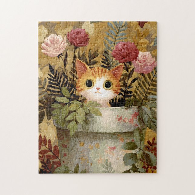 Cute Kitten Peeking From a Pot Jigsaw Puzzle (Vertical)