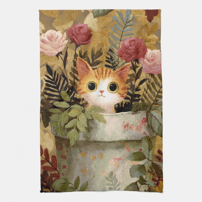Cute Kitten Peeking From a Pot Kitchen Towel (Vertical)