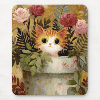 Cute Kitten Peeking From a Pot Mouse Pad