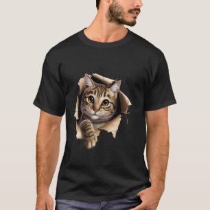 Cute Kitten Peeking From Torn Fabric Cat Lover T-Shirt