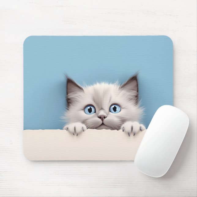 Cute Kitten Peeking Ragdoll Cat Mouse Pad (With Mouse)