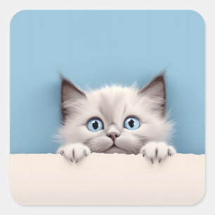 Cute Kitten Peeking Ragdoll Cat Square Sticker