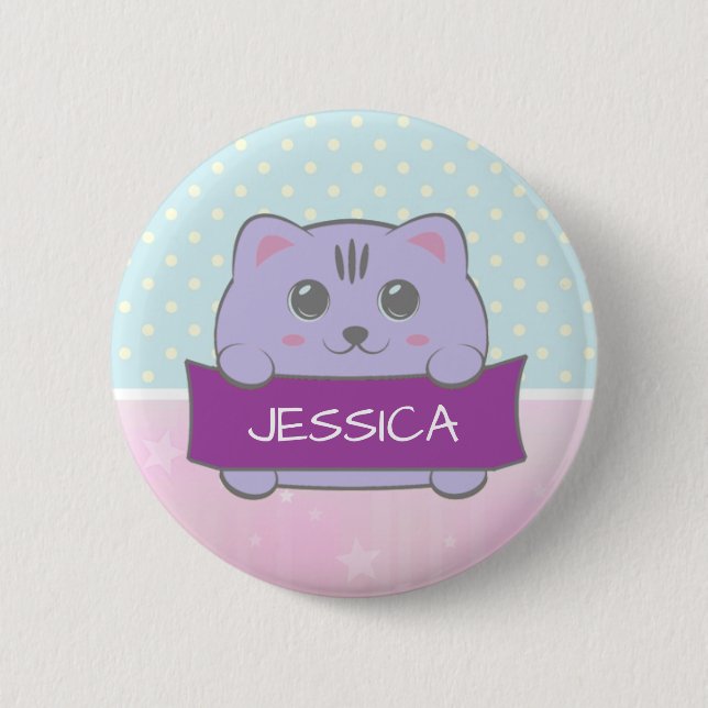 Cute Kitten Personalised Polka Dot Button (Front)