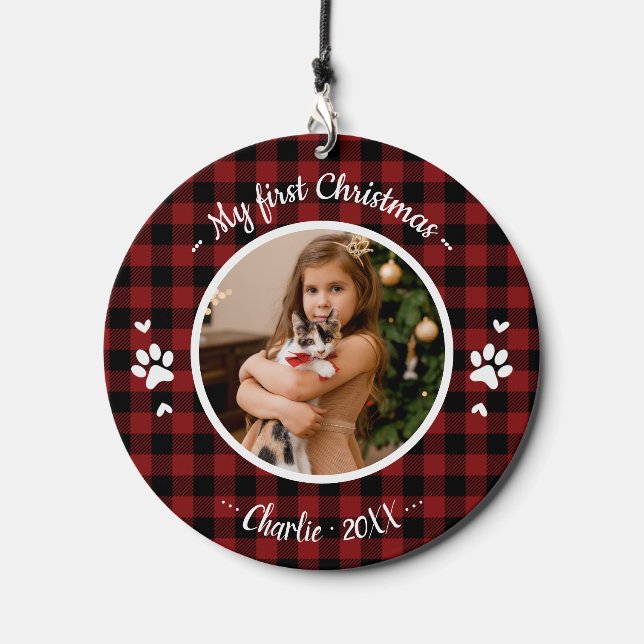 Cute Kitten Pet First Christmas Photo Snowflake Wind Chime (Front)