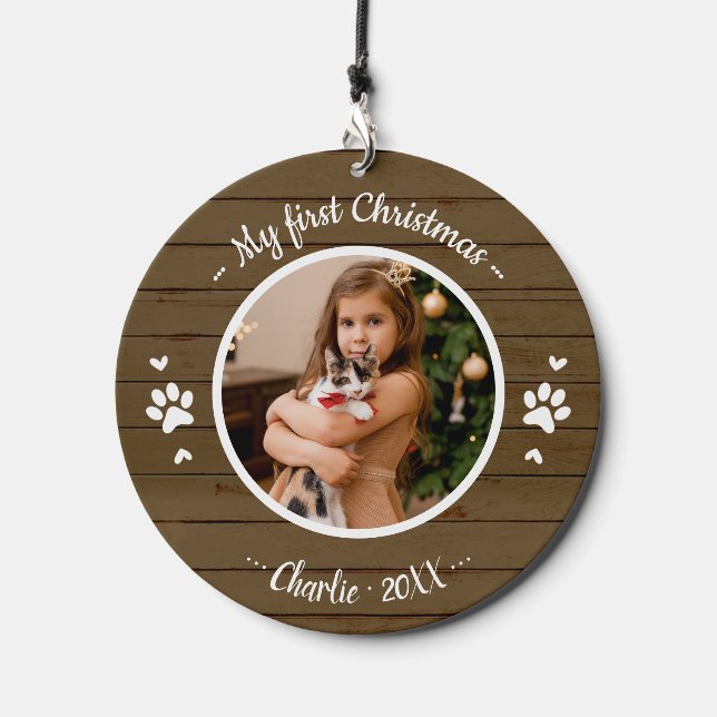 Cute Kitten Pet First Christmas Photo Snowflake Wind Chime (Front)