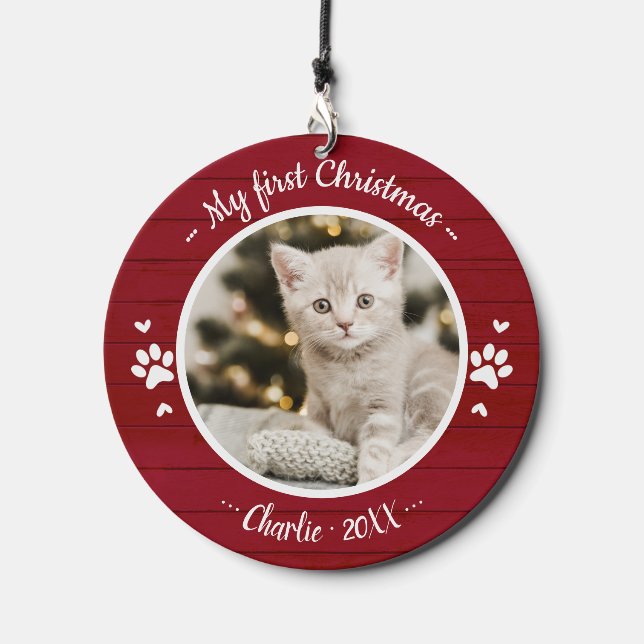 Cute Kitten Pet First Christmas Photo Wind Chime (Front)