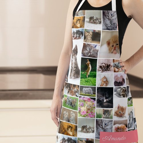 Cute Kitten Photo Montage Coral Pink Cat Pattern Apron