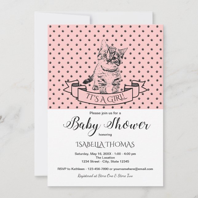 Cute Kitten Pink Baby Shower Invitation (Front)